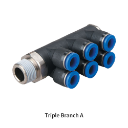 PAT-R Metric Tube to BSPT PT Thread Male Triple Branch A Type 7 Way Rotary One-touch Fittings